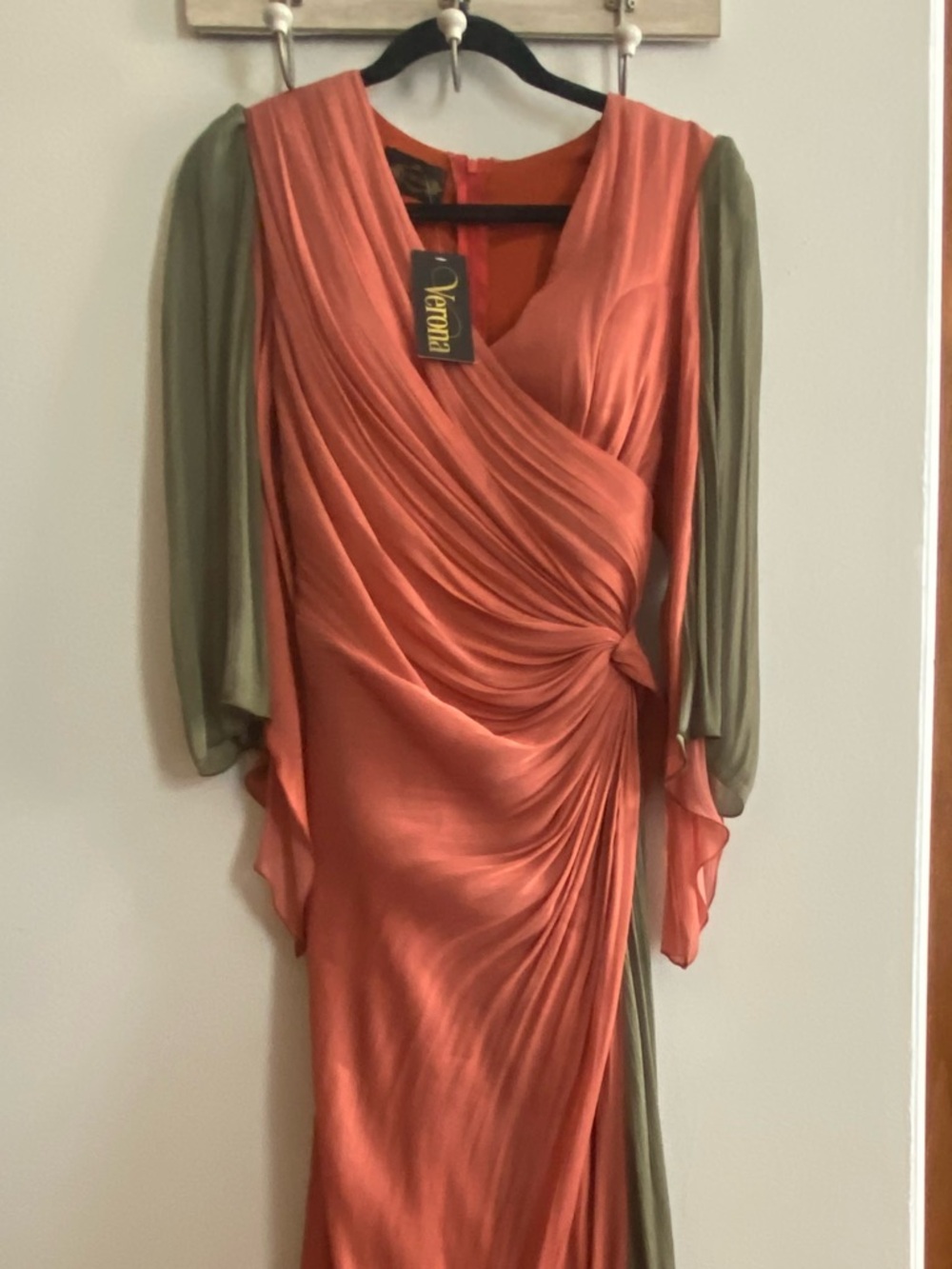 Two-Tone Coral and Olive Maxi Dress by